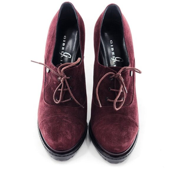 GIBELLIERI NWOB Burgundy Suede Platform Lace Up Bootie - Picture 3 of 10